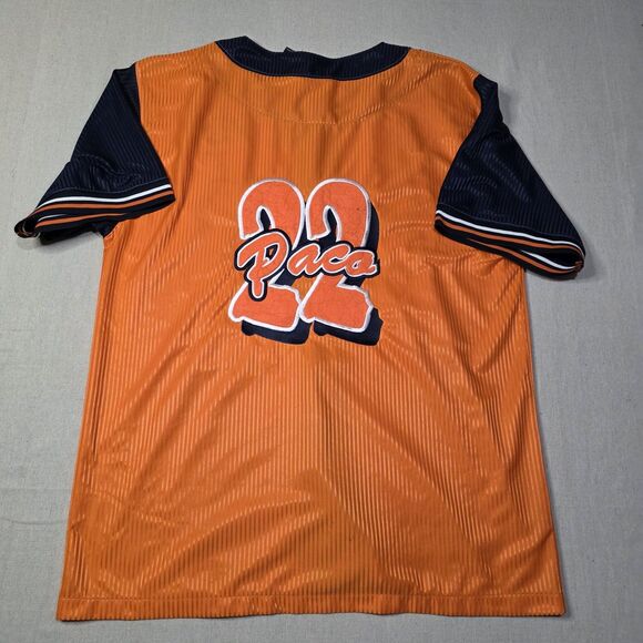 Vintage Y2K Paco Jeans Mens Baseball Jersey Orange And Black Button Up Size XXL - Picture 2 of 10